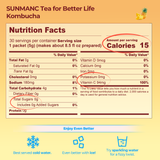 Nutrition Facts for SUNMANC Pineapple Kombucha showing low calories and zero added sugar.