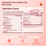 Detailed Nutrition Facts for SUNMANC Kombucha highlighting low calories and zero sugar.