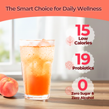 Key benefits of SUNMANC Kombucha: 15 calories, 19 types of probiotics, and zero sugar/alcohol.